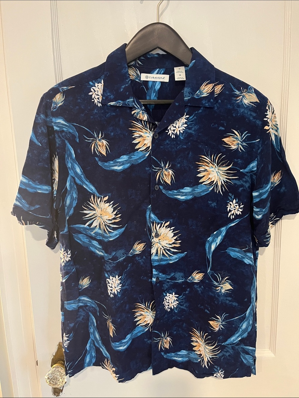 Cubavera Navy Blue Floral Short-Sleeve Button-Down Shirt